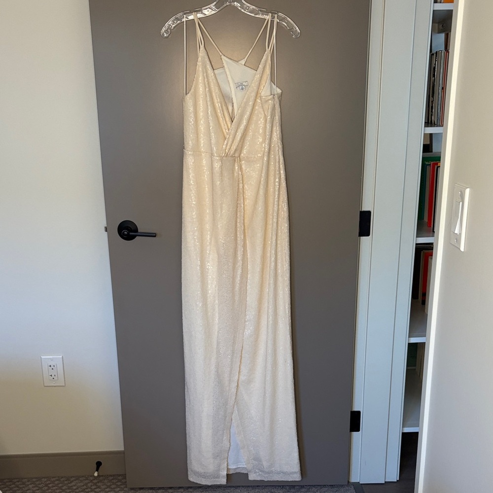 H by Halston Cream Sequin Gown - Size 10